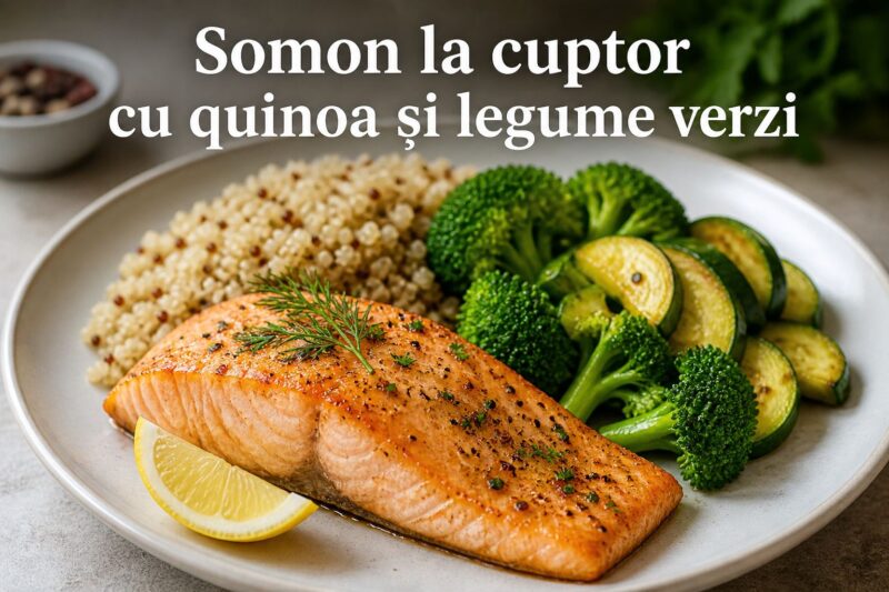 Somon la cuptor cu quinoa si broccoli