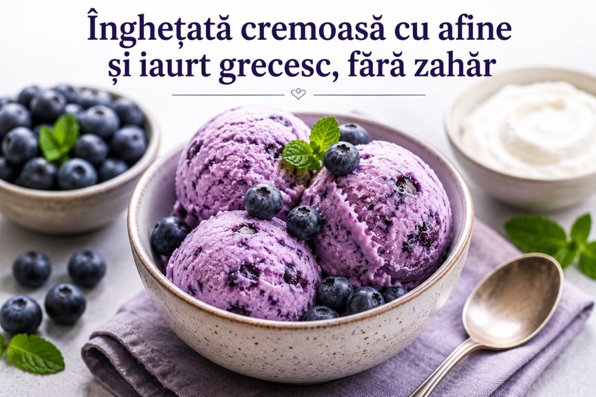Inghetata cu iaurt grecesc si afine - reteta fara zahar