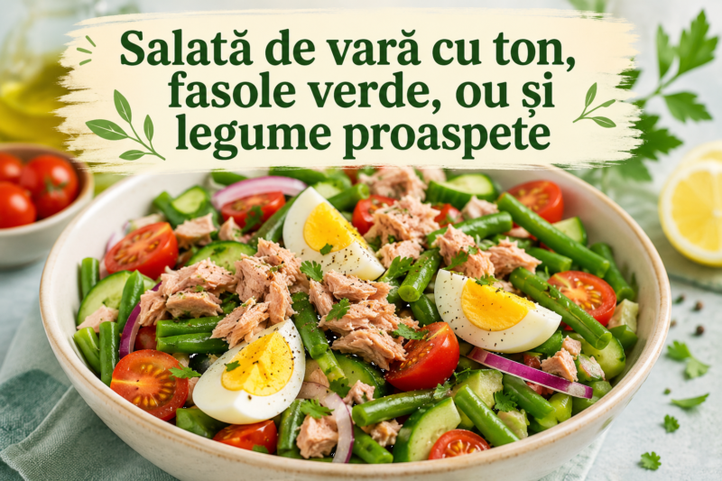 Salata de vara cu ton, fasole verde si ou