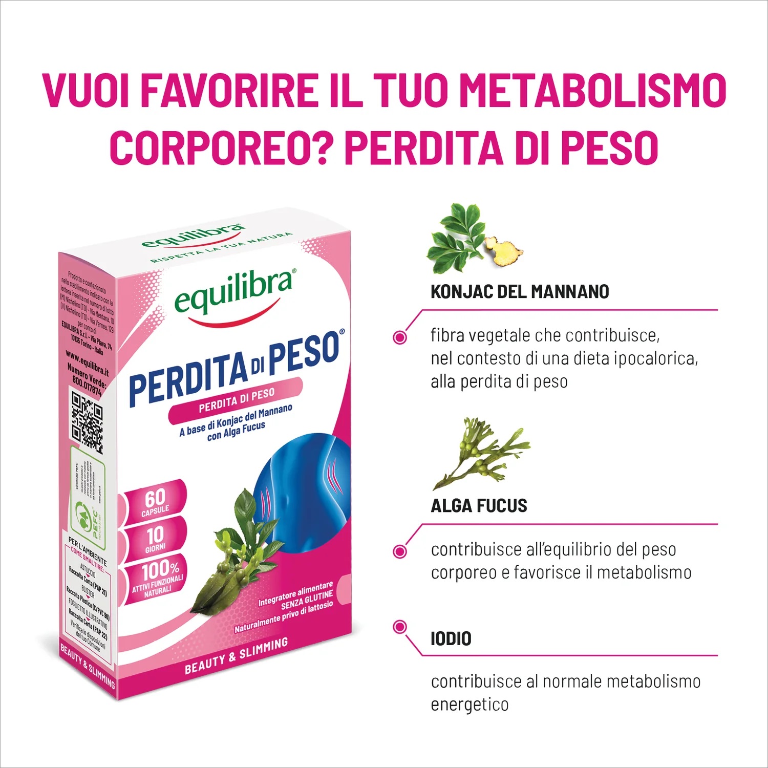 PERDITA DI PESO, Pierdere în greutate, Supliment Alimentar, 60 Comprimate, Equilibra - imagine 3